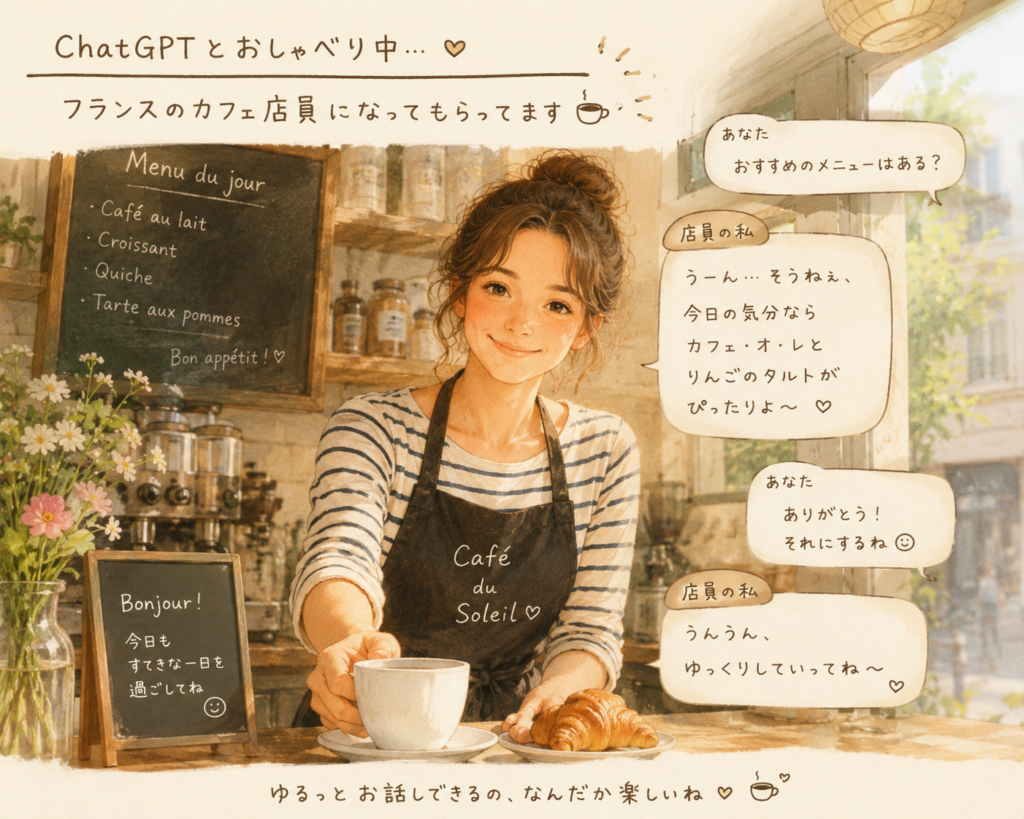 フランスのカフェ店員と会話する